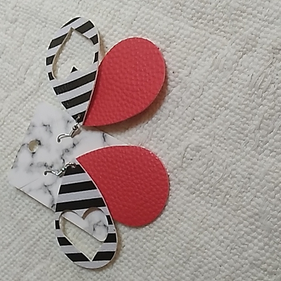 Valentine Faux Leather Double Stacked earrings 1.5 x 3 inch - Picture 2 of 3